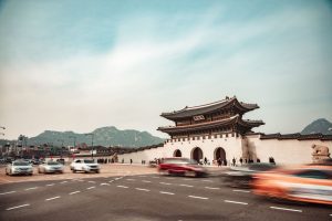South Korea Seoul temple cars street
